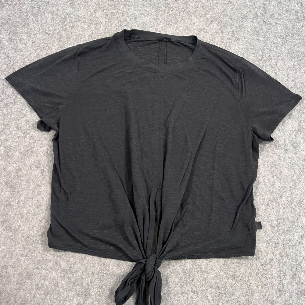 Lululemon Black Burnout Tie-Waist Breathable Short Sleeve Shirt Top Size 8 ?